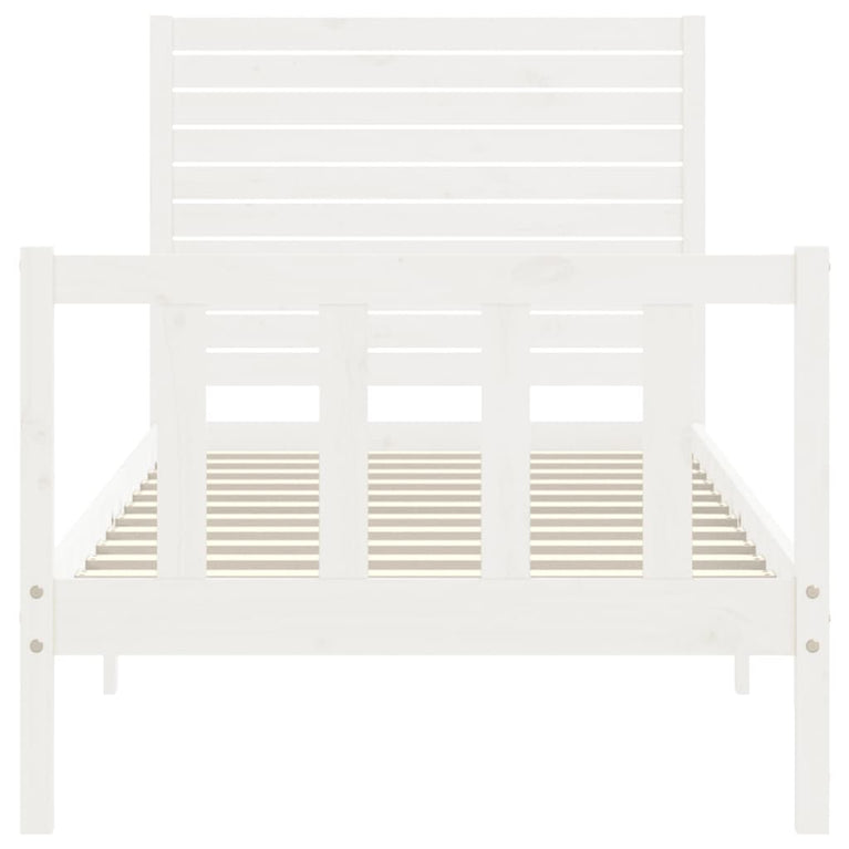 Bedframe met hoofdbord massief hout wit 90x200 cm