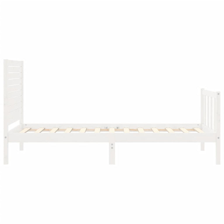 Bedframe met hoofdbord massief hout wit 90x200 cm