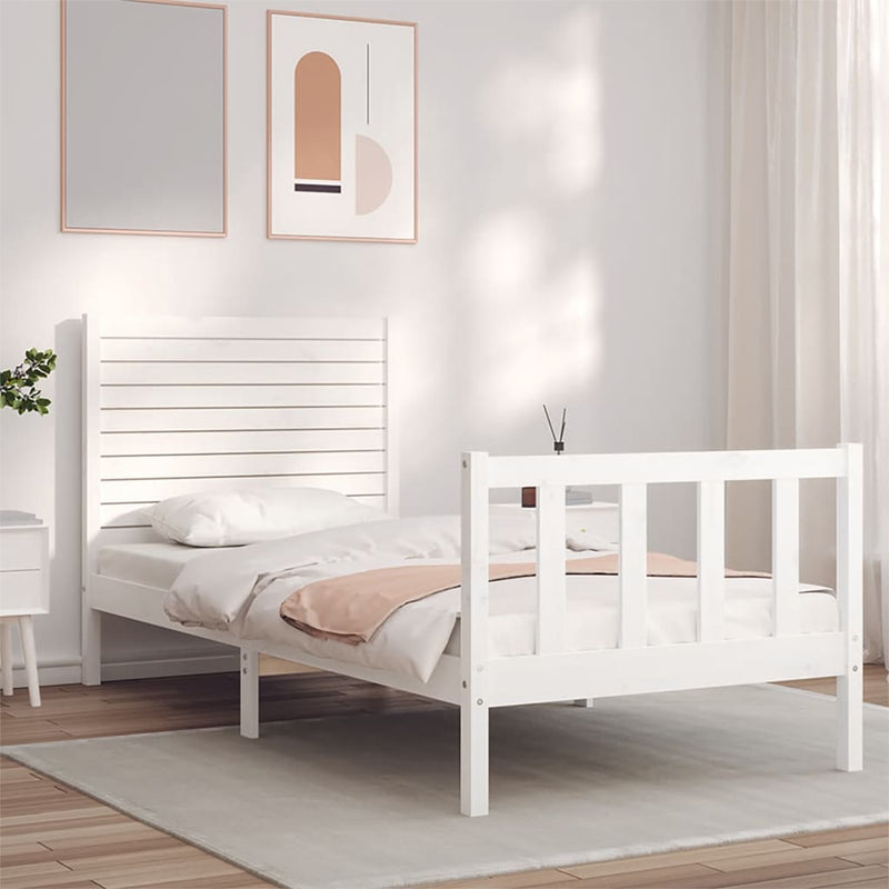Bedframe met hoofdbord massief hout wit 90x200 cm