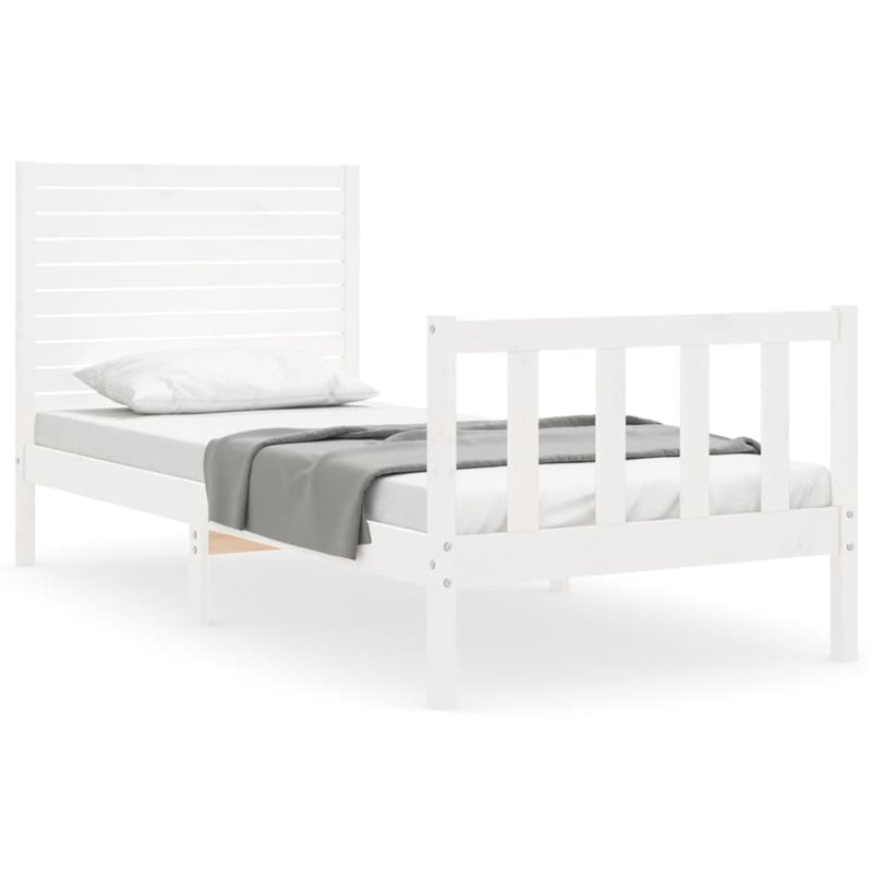 Bedframe met hoofdbord massief hout wit 100x200 cm