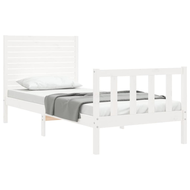 Bedframe met hoofdbord massief hout wit 100x200 cm