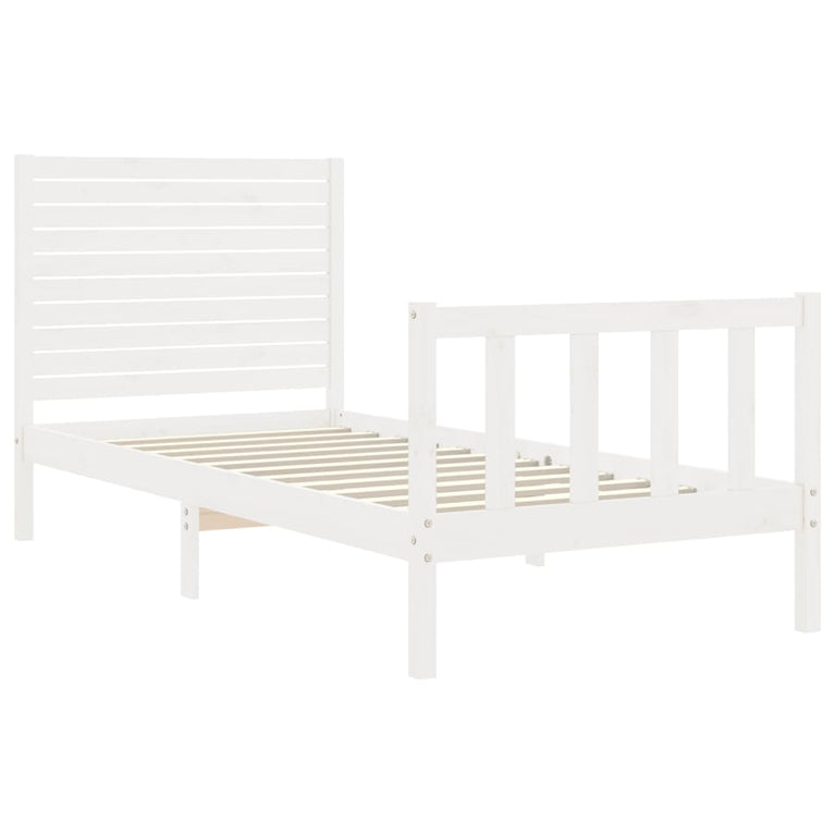 Bedframe met hoofdbord massief hout wit 100x200 cm