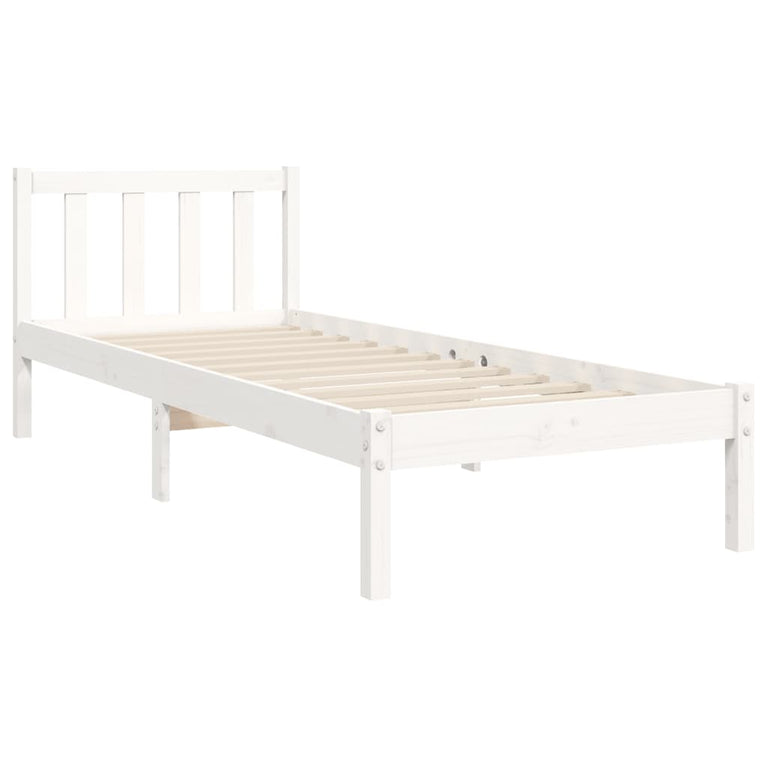 Bedframe met hoofdbord massief hout wit 100x200 cm