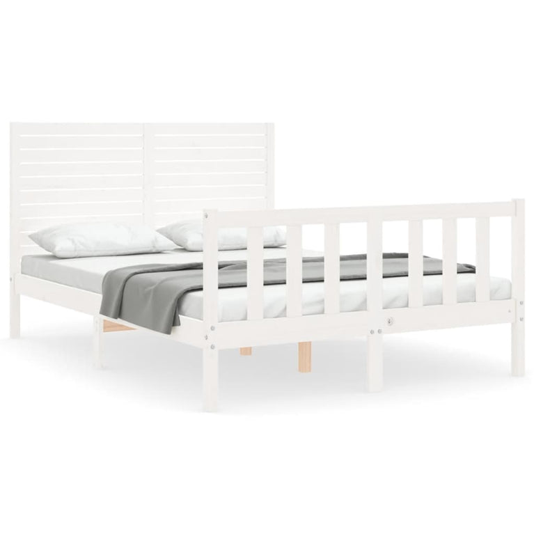 Bedframe met hoofdbord massief hout wit 120x200 cm