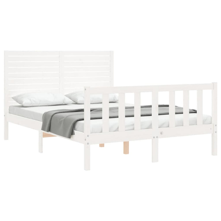 Bedframe met hoofdbord massief hout wit 120x200 cm