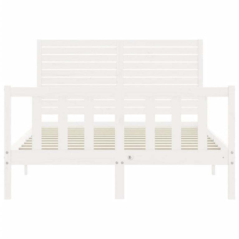 Bedframe met hoofdbord massief hout wit 120x200 cm