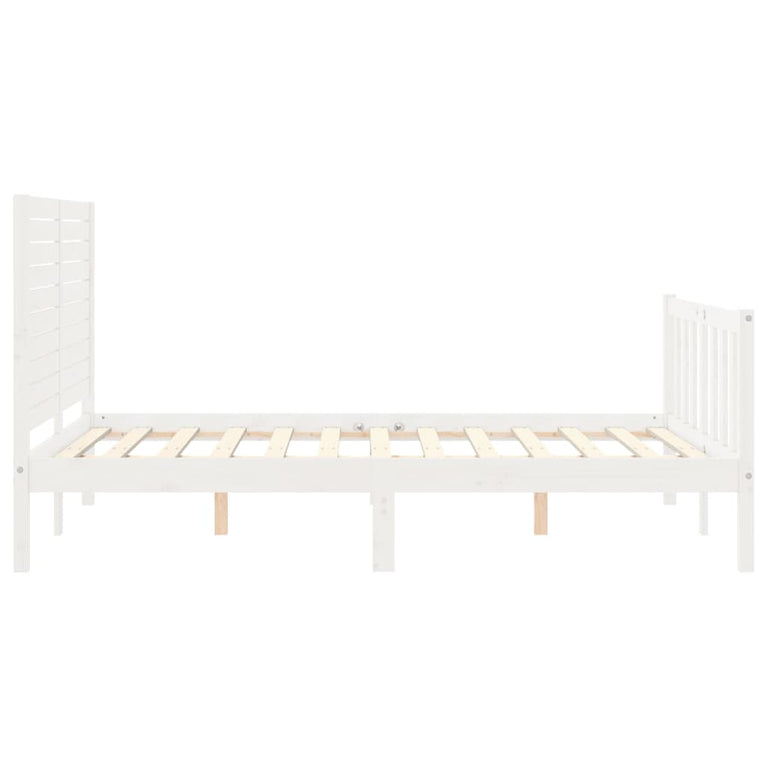 Bedframe met hoofdbord massief hout wit 120x200 cm