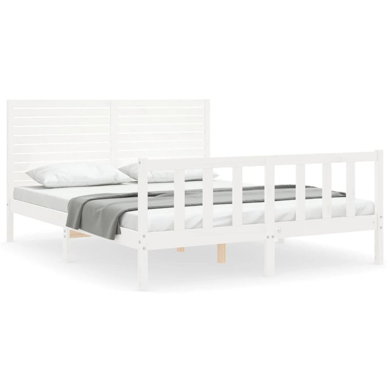 Bedframe met hoofdbord massief hout wit 5 FT King Size