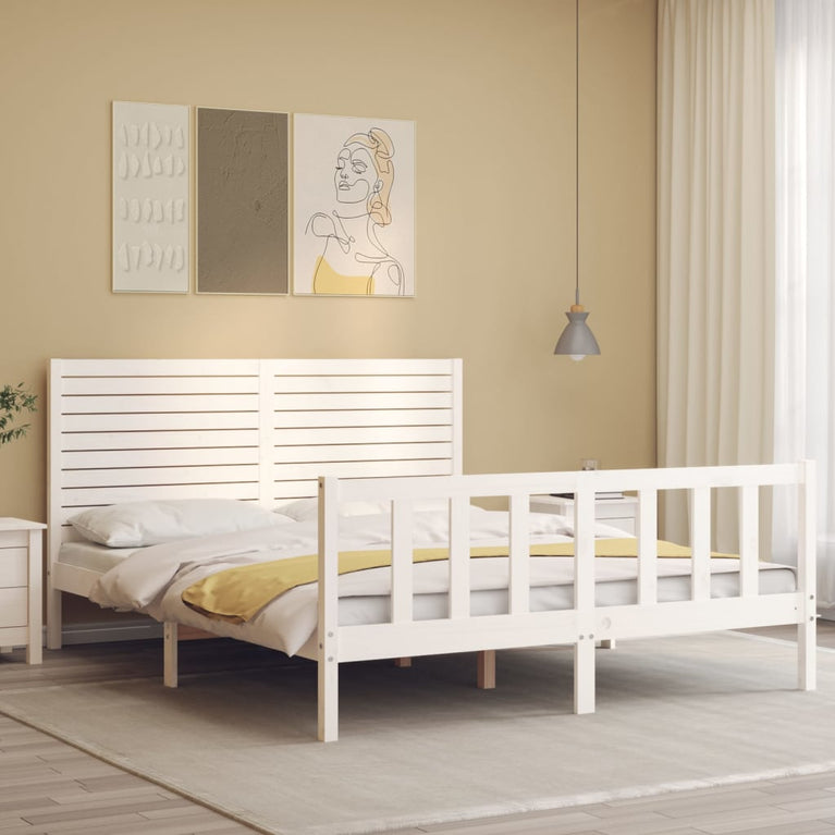 Bedframe met hoofdbord massief hout wit 5 FT King Size
