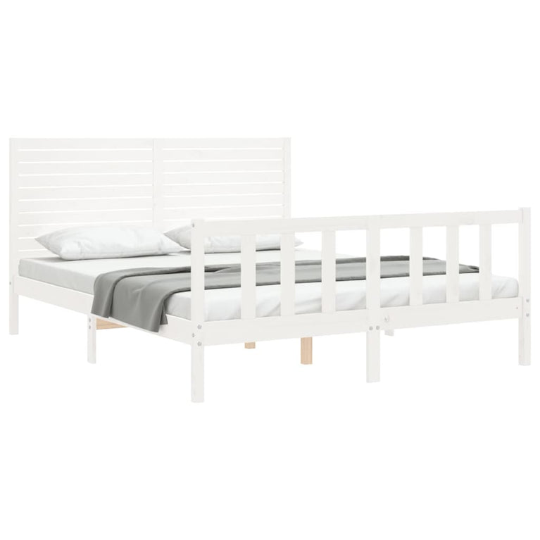 Bedframe met hoofdbord massief hout wit 5 FT King Size