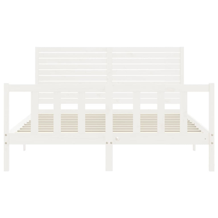 Bedframe met hoofdbord massief hout wit 5 FT King Size