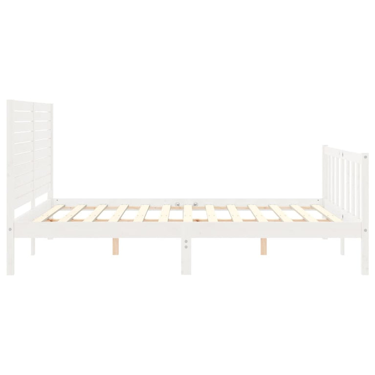 Bedframe met hoofdbord massief hout wit 5 FT King Size
