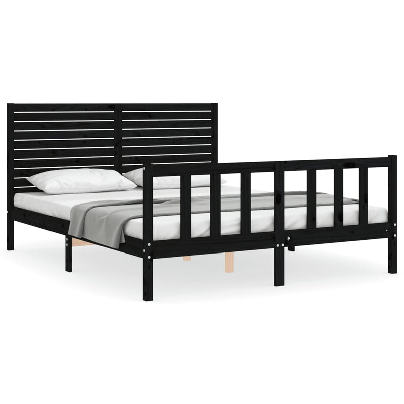 Bedframe met hoofdbord massief hout zwart 5FT King Size