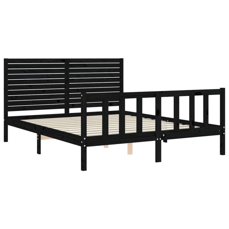 Bedframe met hoofdbord massief hout zwart 5FT King Size