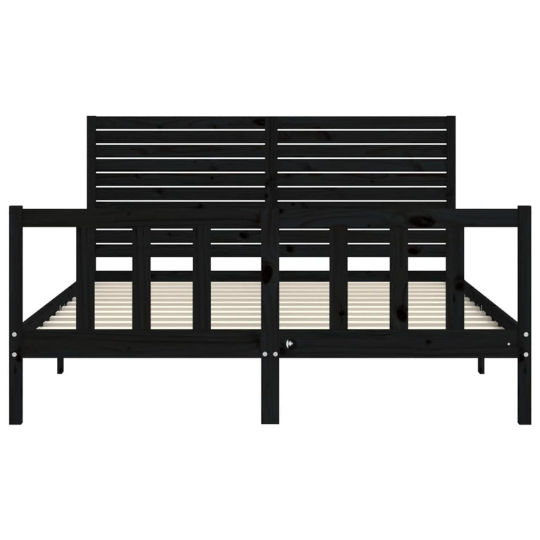 Bedframe met hoofdbord massief hout zwart 5FT King Size