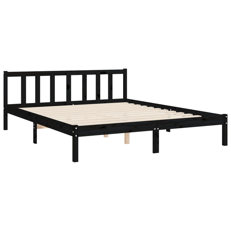 Bedframe met hoofdbord massief hout zwart 5FT King Size