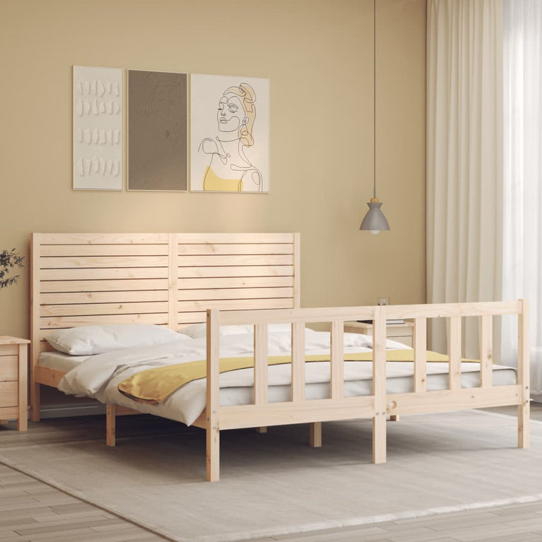 Bedframe met hoofdbord massief hout 160x200 cm