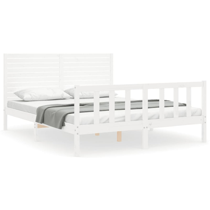 Bedframe met hoofdbord massief hout wit 160x200 cm