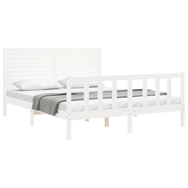 Bedframe met hoofdbord massief hout wit 160x200 cm