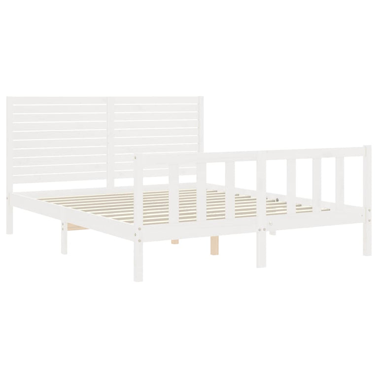 Bedframe met hoofdbord massief hout wit 160x200 cm