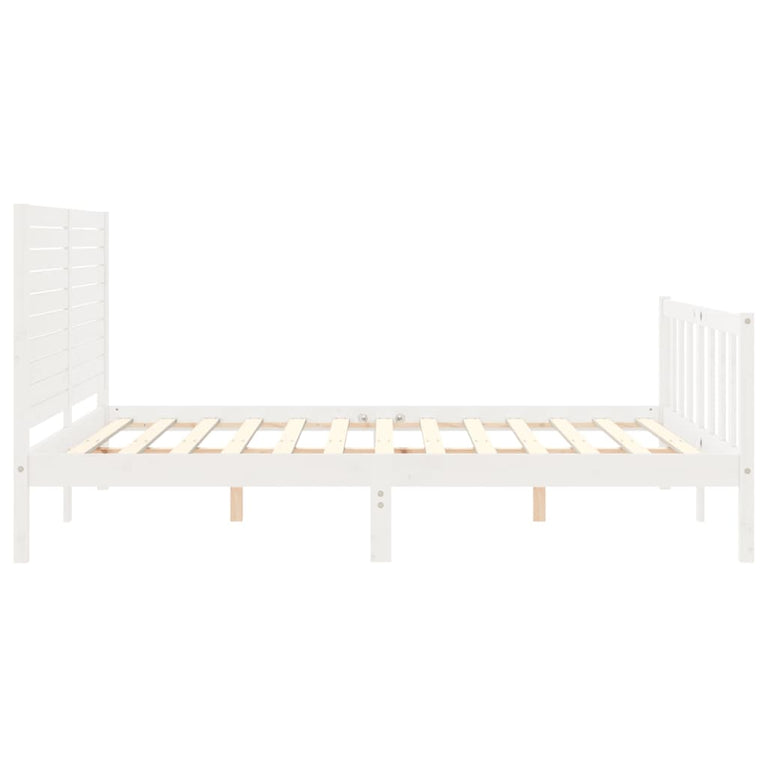 Bedframe met hoofdbord massief hout wit 160x200 cm