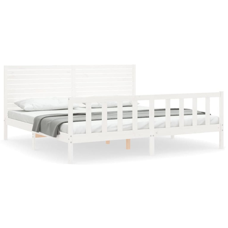 Bedframe met hoofdbord massief hout wit Super King Size