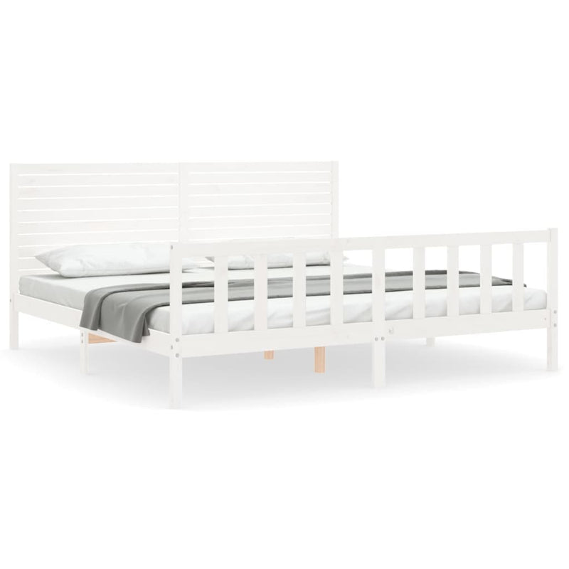 Bedframe met hoofdbord massief hout wit Super King Size