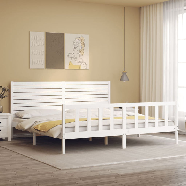 Bedframe met hoofdbord massief hout wit Super King Size