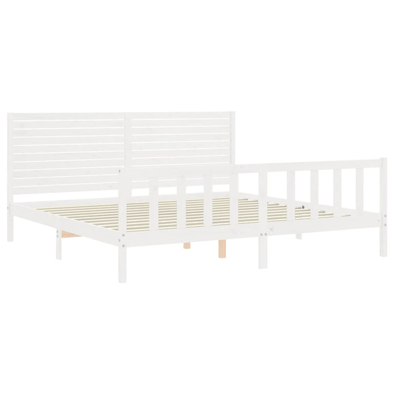 Bedframe met hoofdbord massief hout wit Super King Size