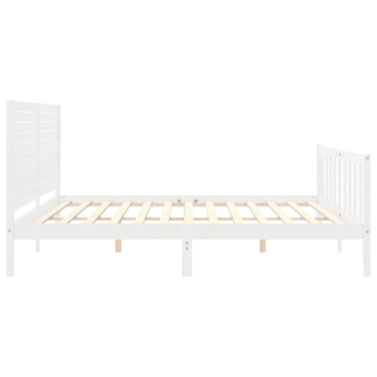 Bedframe met hoofdbord massief hout wit Super King Size