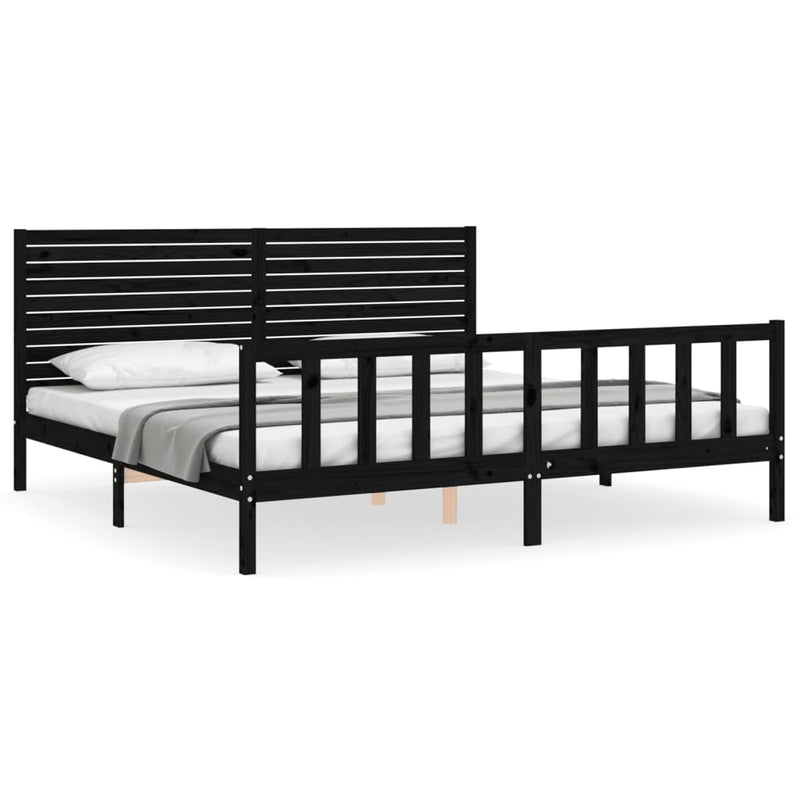 Bedframe met hoofdbord massief hout zwart 6FT Super King