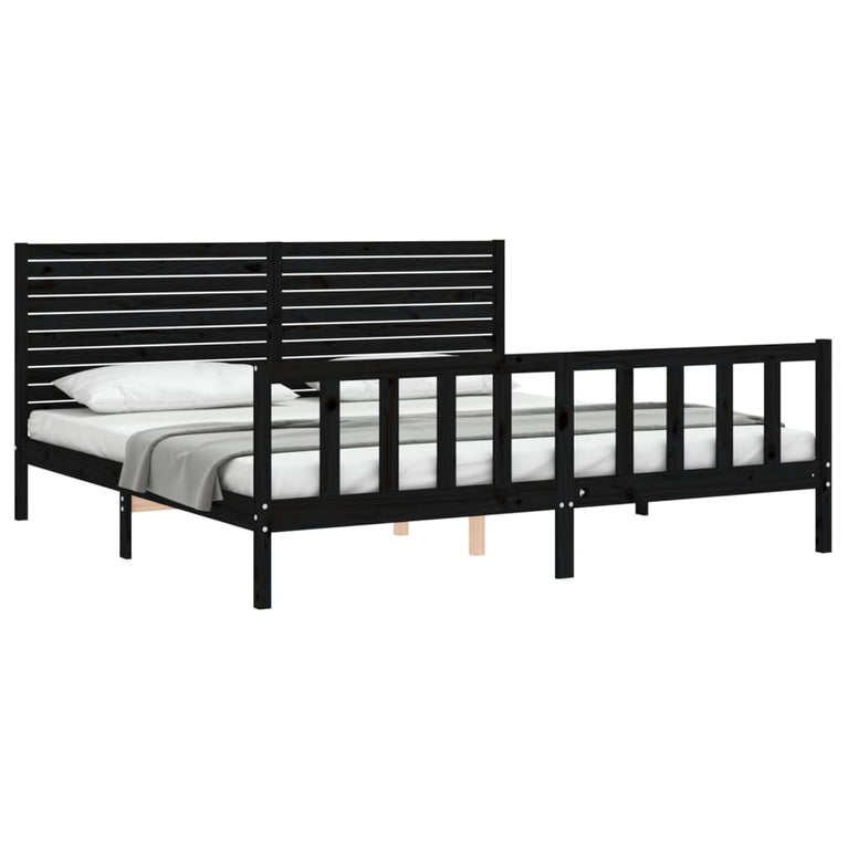 Bedframe met hoofdbord massief hout zwart 6FT Super King