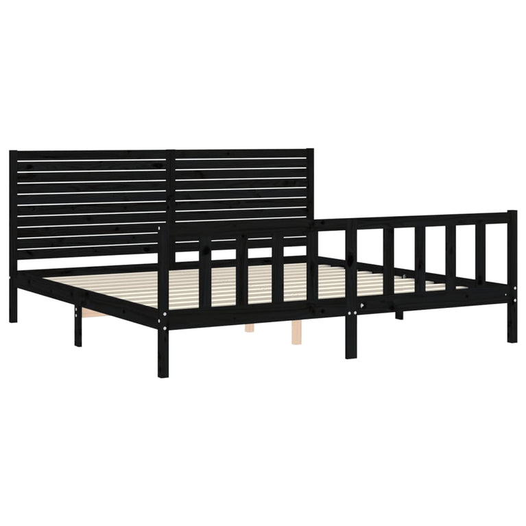 Bedframe met hoofdbord massief hout zwart 6FT Super King