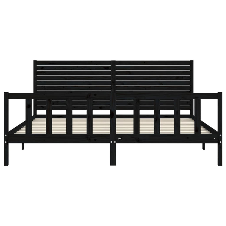 Bedframe met hoofdbord massief hout zwart 6FT Super King