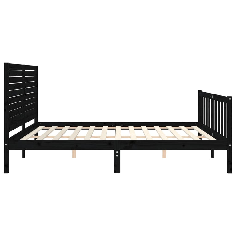 Bedframe met hoofdbord massief hout zwart 6FT Super King
