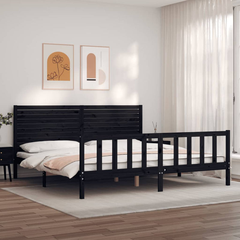 Bedframe met hoofdbord massief hout zwart 6FT Super King