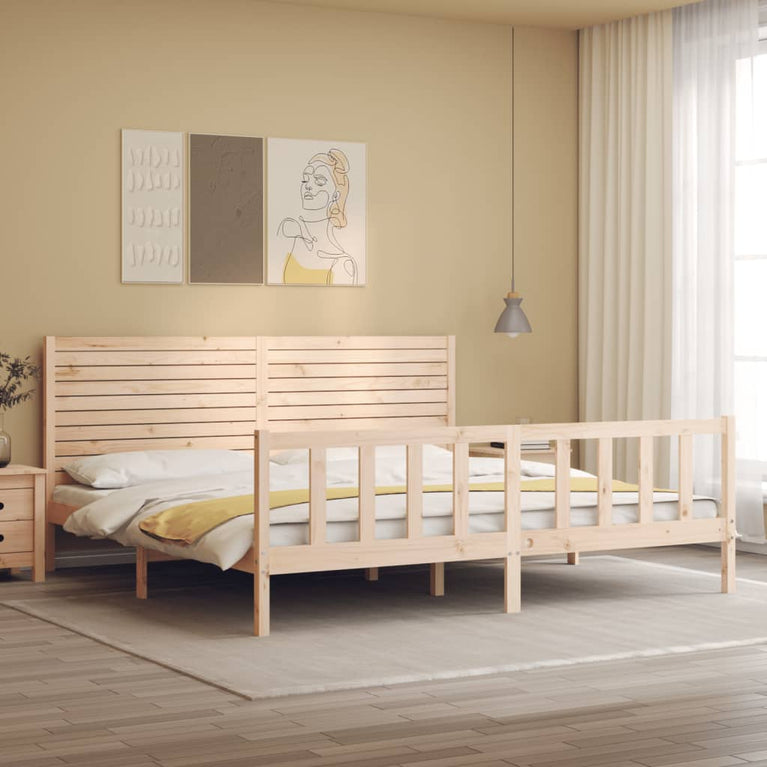Bedframe met hoofdbord massief hout 200x200 cm