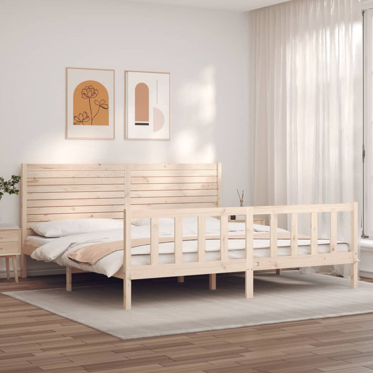 Bedframe met hoofdbord massief hout 200x200 cm