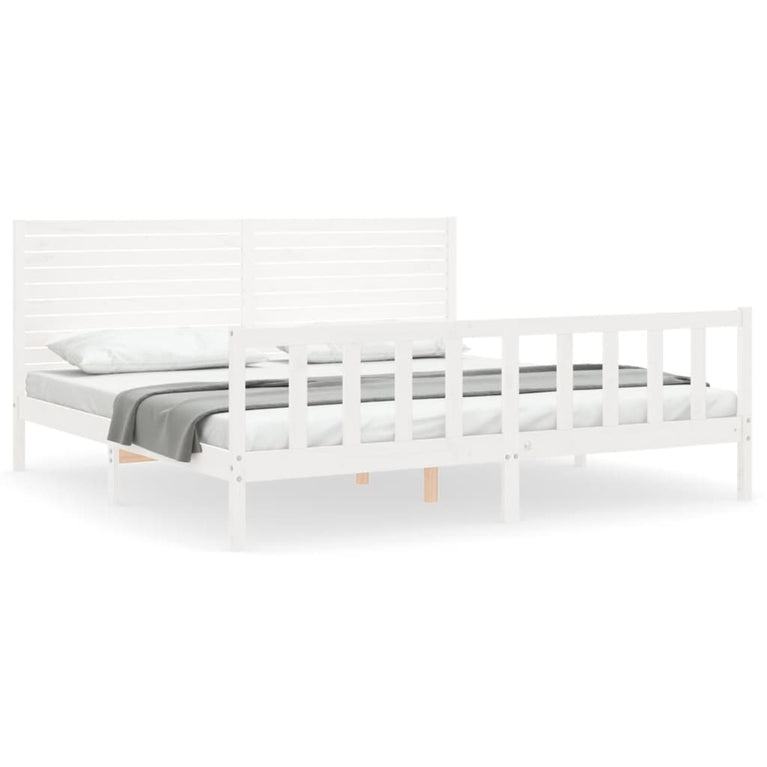 Bedframe met hoofdbord massief hout wit 200x200 cm
