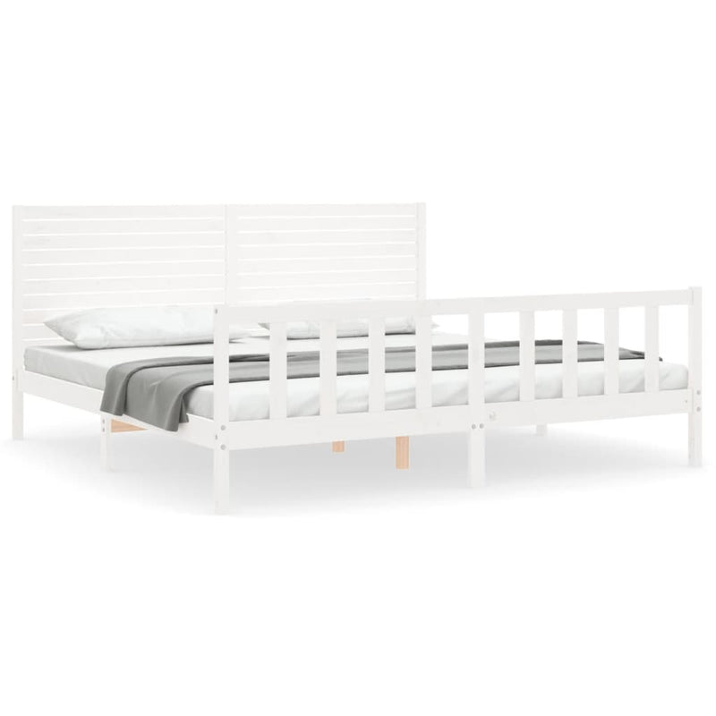 Bedframe met hoofdbord massief hout wit 200x200 cm