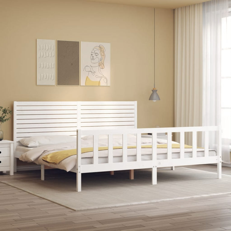 Bedframe met hoofdbord massief hout wit 200x200 cm