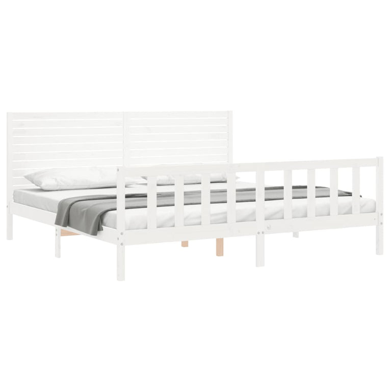 Bedframe met hoofdbord massief hout wit 200x200 cm