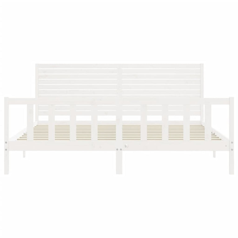 Bedframe met hoofdbord massief hout wit 200x200 cm