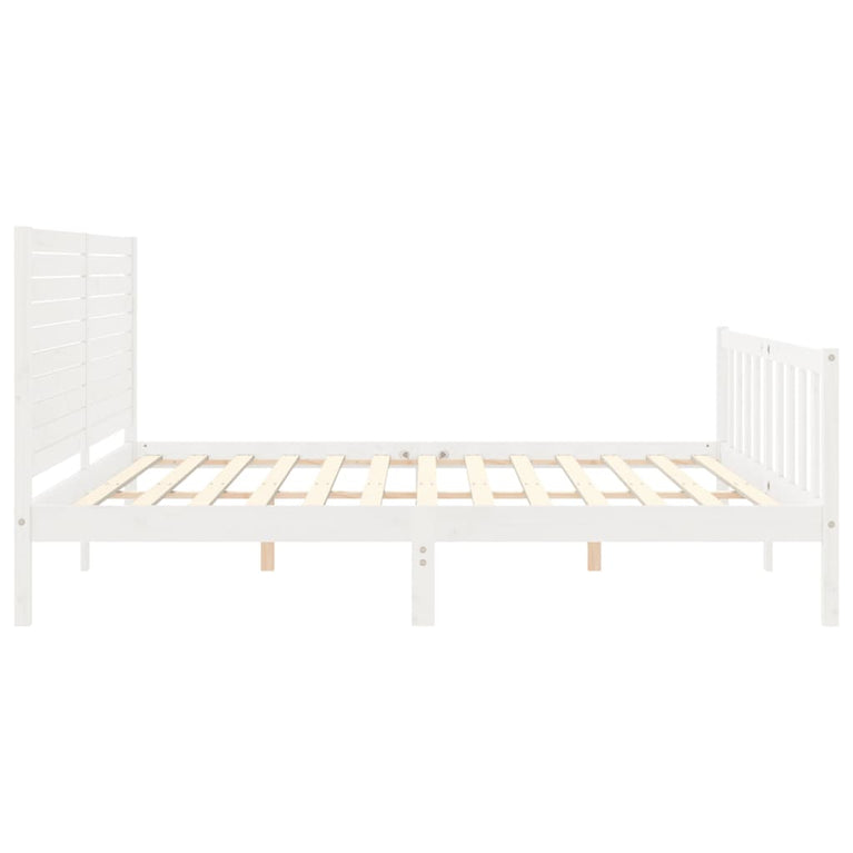 Bedframe met hoofdbord massief hout wit 200x200 cm