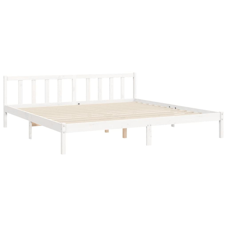 Bedframe met hoofdbord massief hout wit 200x200 cm