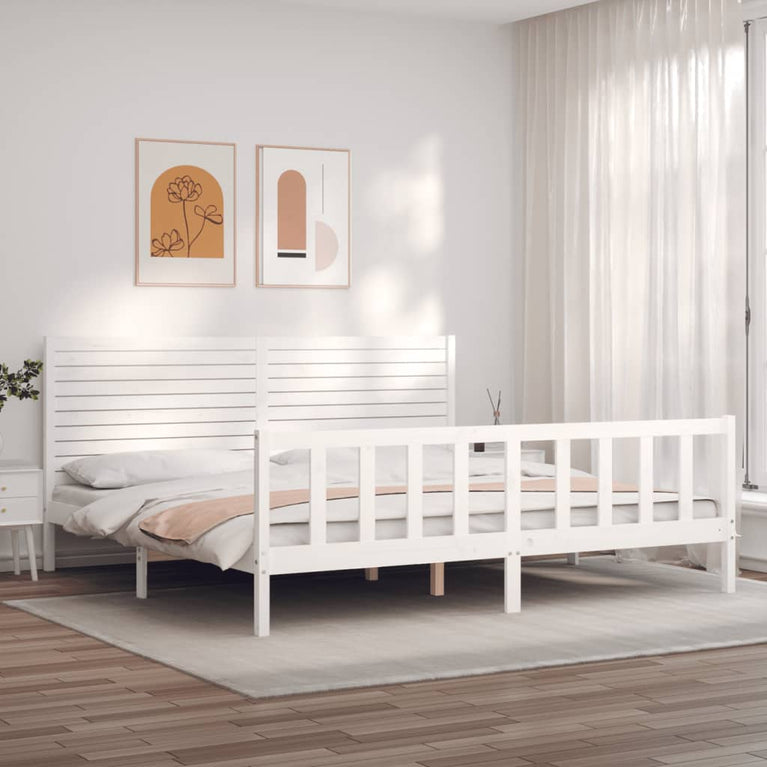 Bedframe met hoofdbord massief hout wit 200x200 cm