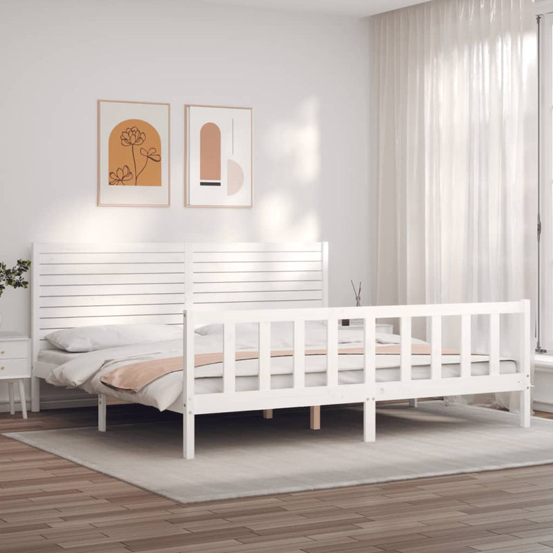 Bedframe met hoofdbord massief hout wit 200x200 cm