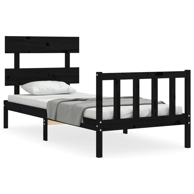 Bedframe met hoofdbord massief hout zwart 2FT6 Small Single
