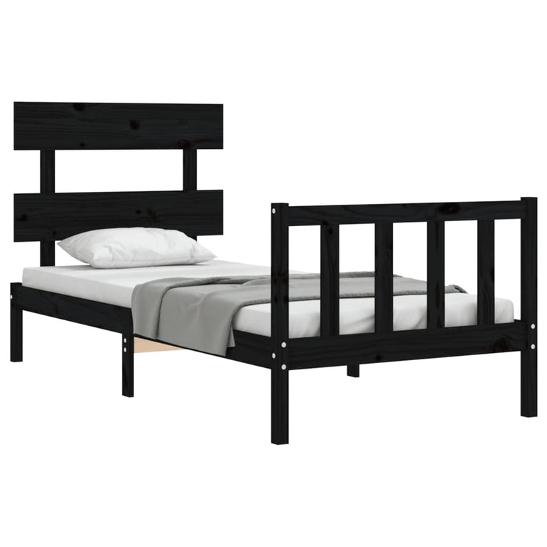 Bedframe met hoofdbord massief hout zwart 2FT6 Small Single