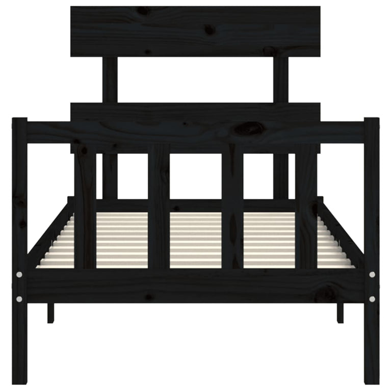 Bedframe met hoofdbord massief hout zwart 2FT6 Small Single